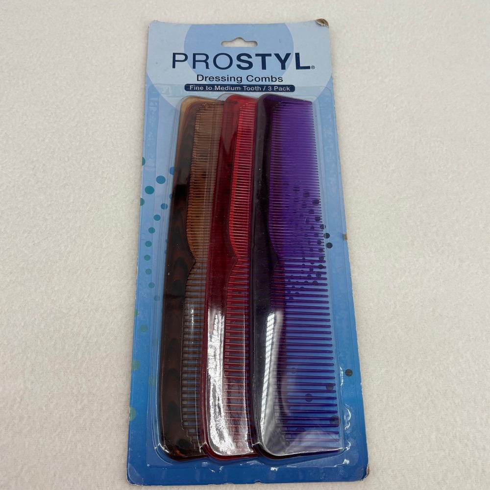 Prostyl Dressing Combs 3 Pack Fine to Medium Tooth Tortoise Red Purple New